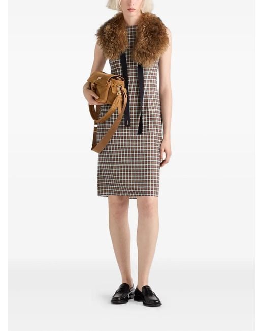 Prada Brown Checked-Pattern Midi Dress