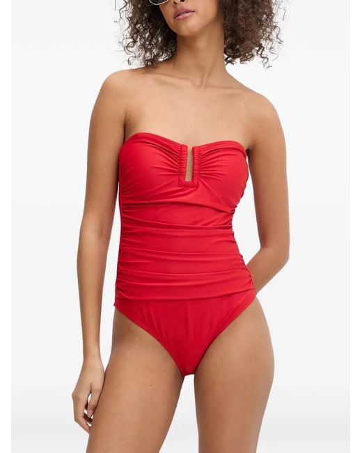DKNY Red Ruched Swimsuit