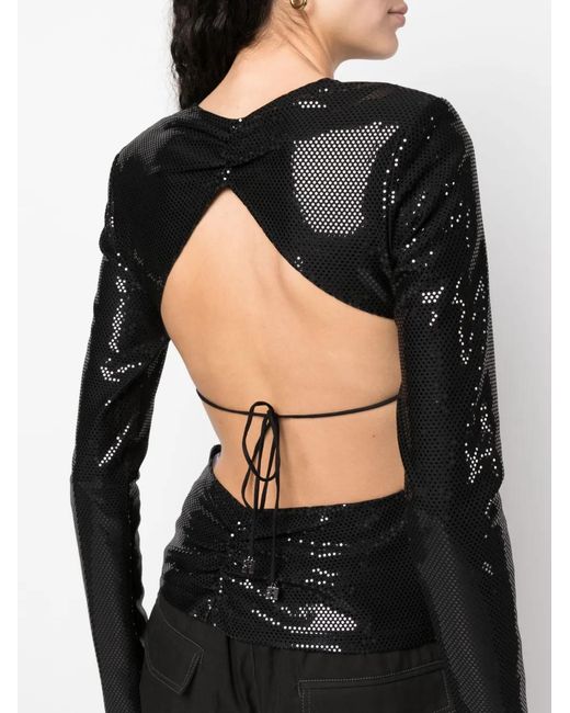 ROTATE BIRGER CHRISTENSEN Black Sequin-Embellished Open-Back Top