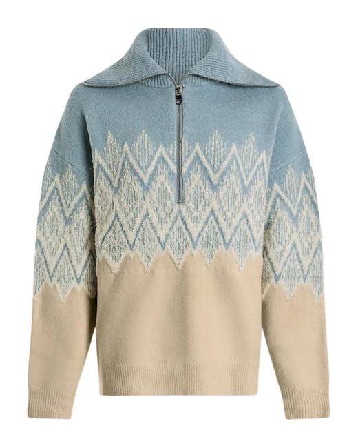 Varley Blue Hedda Fairisle Half-Zip Sweater
