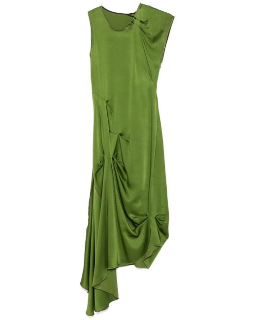 Victoria Beckham Green Asymmetric Hem Dress With Concealed Side Zip