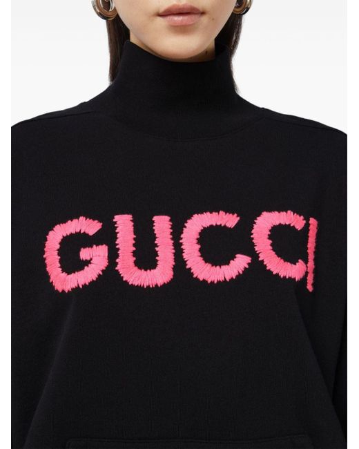 Pull en coton à logo brodé Gucci en coloris Black