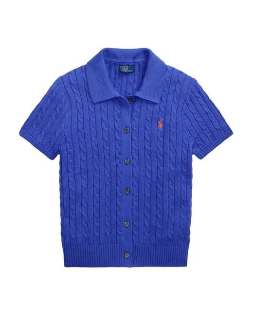 Polo Ralph Lauren Blue Cable-Knit Short-Sleeve Top