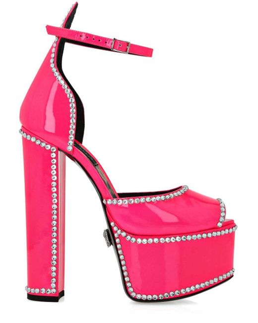Philipp Plein Crystal-embellished Leather Sandals in het Pink