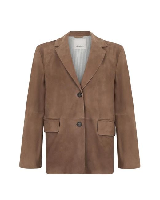 Max Mara Brown Anfora Suede Notched-Lapel Jacket