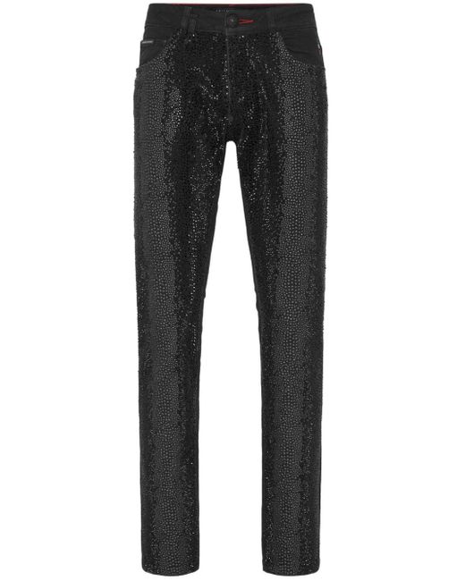 Philipp Plein Black slim-legged Crystal-embellished Jeans for men