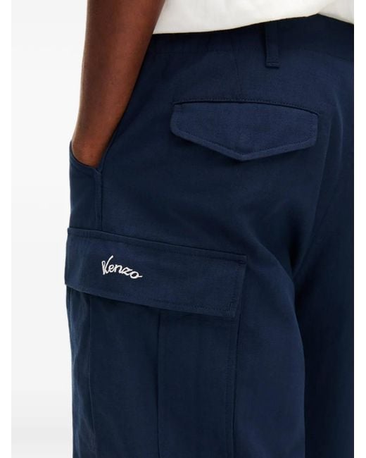 KENZO Blue Varsity Embroidered Cargo Pants for men