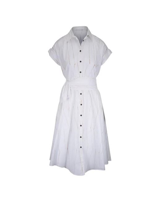 Kiton White Tie-Waist Patterned Midi Dress