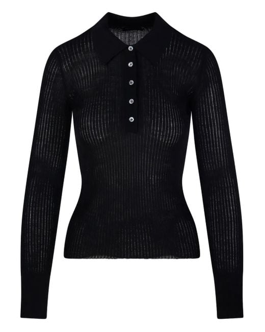 Roberto Collina Blue Ribbed Polo-Neck Sweater