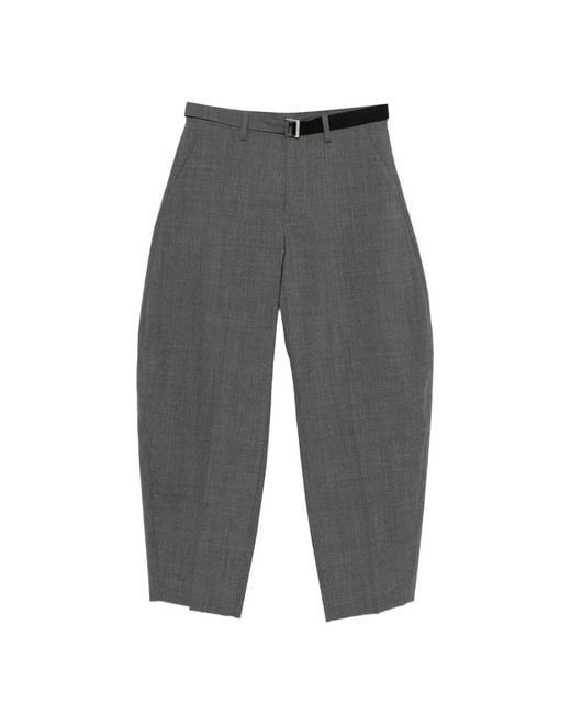 Sacai Gray Belted Pleated Trousers for men