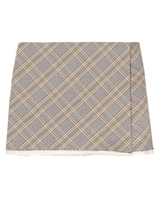 Ambush Natural Check-pattern Pleated Cotton Miniskirt
