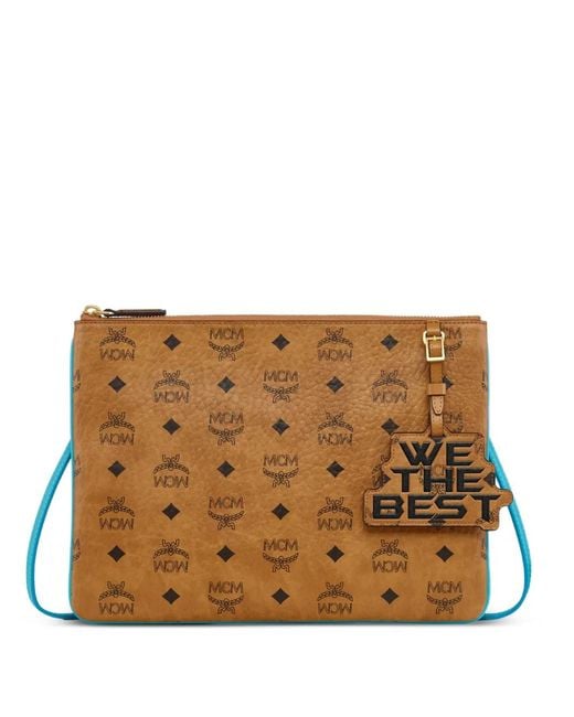 MCM Brown X We The Best Medium Visetos Logo-Print Pouch
