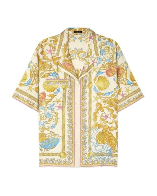 Versace Yellow Bowling Shirt With Cuban Collar And All-Over Underwater Barocco Print