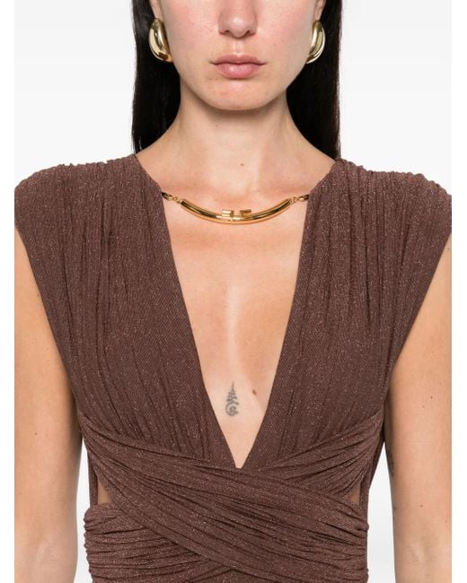 Vestido plisado con detalle de cruz Elisabetta Franchi de color Brown