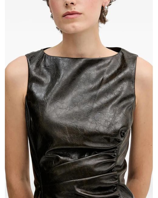 Sisley Black Gathered-Detail Midi Dress