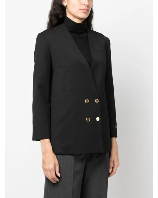 Patou Black Collarless Double-Breasted Blazer