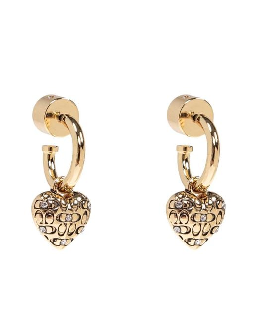 Boucles D'Oreilles Quilted Heart COACH en coloris Metallic