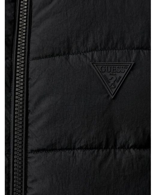 Guess Black Quilted Logo-Patch Jacket for men