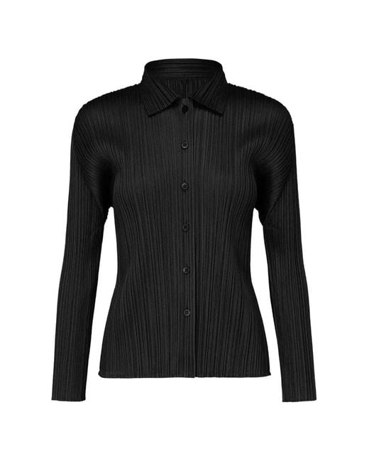Pleats Please Issey Miyake Black Pleated Button-Up Shirt