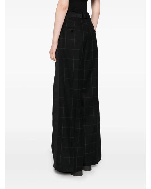 Sacai Black Check-Pattern Wide-Leg Trousers