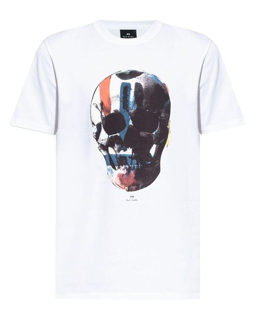 PS by Paul Smith White Skull-print Cotton T-shirt for men