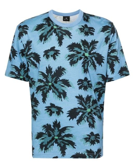 PS by Paul Smith Blue Palmera Print Cotton T-Shirt for men
