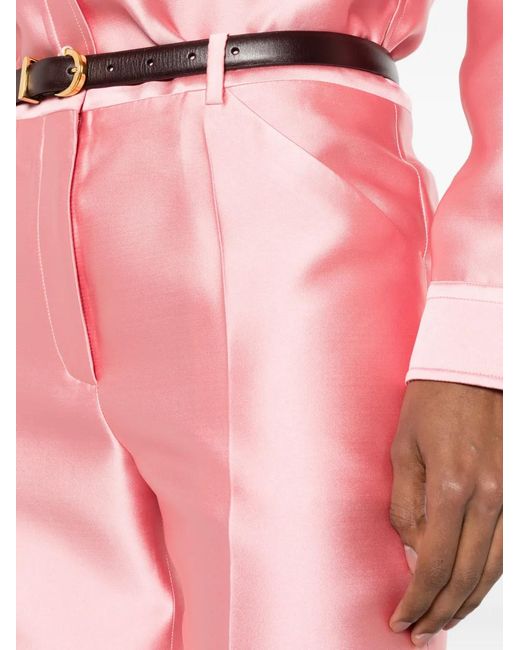 Calvin Klein Pink Satin-Finish Turn-Up-Cuff Trousers