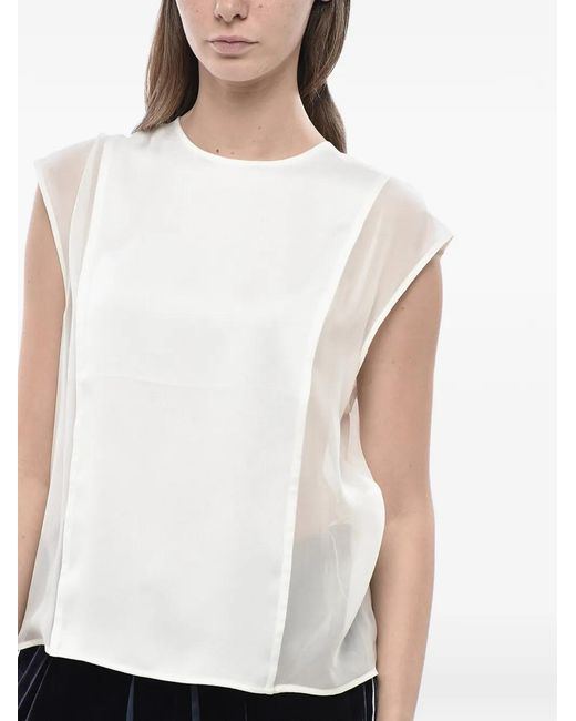 Genny White Satin-Chiffon Top
