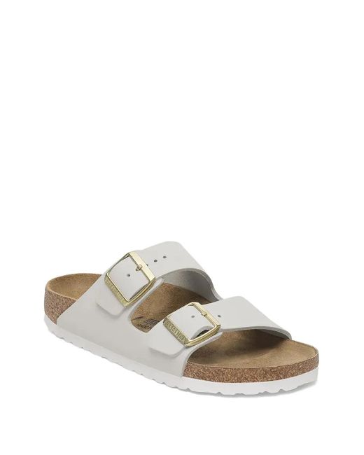 Birkenstock White Arizona Dual-Buckle Slides