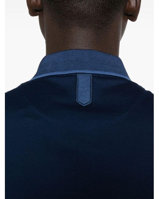 Canali Blue Contrasting-collar Polo Shirt for men