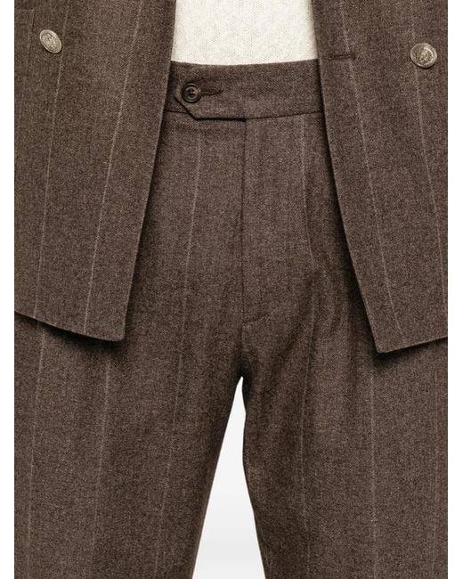 Eleventy Brown Double-Breasted Pinstripe-Pattern Suit for men