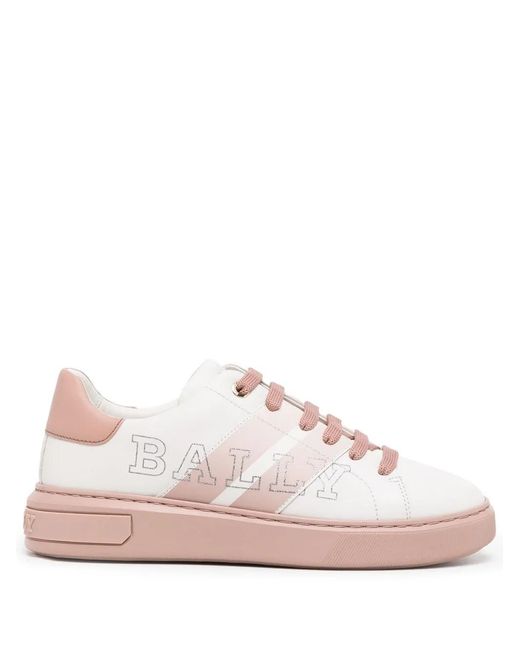 Bally Pink Glitter-Logo Side-Stripe Sneakers