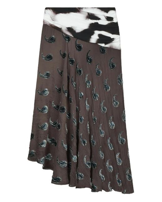 Tory Burch Gray Paisley-Pattern Asymmetric Midi Skirt