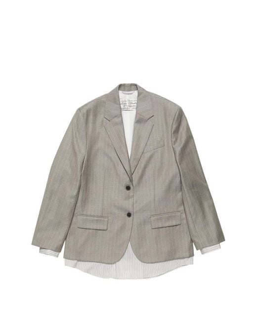 Acne Gray Pinstripe-Pattern Layered Blazer
