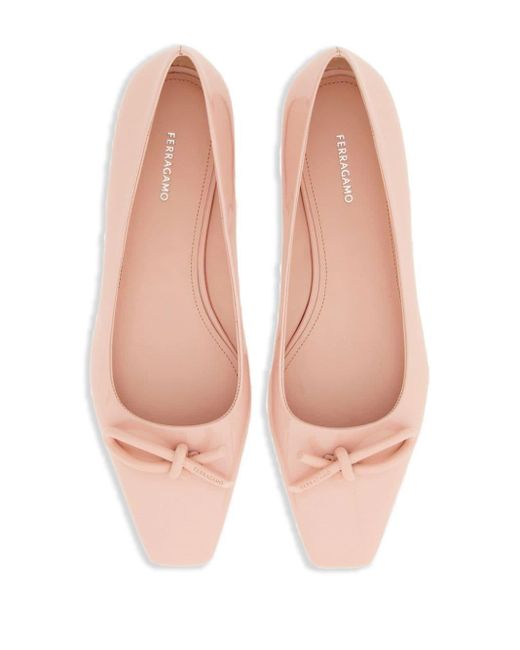 Ferragamo Pink Bow-detailing Leather Ballerina Shoes