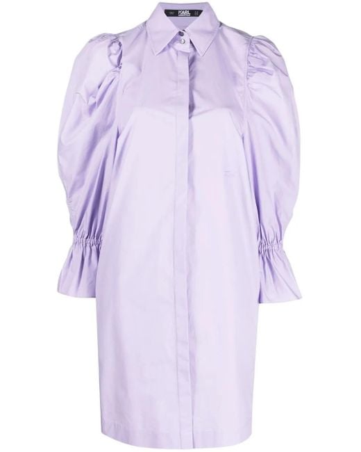 Karl Lagerfeld Purple Puff-sleeve Organic-cotton Shirt Dress