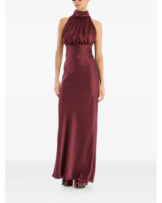 ROTATE BIRGER CHRISTENSEN Purple High-Neck Silk Maxi Dress