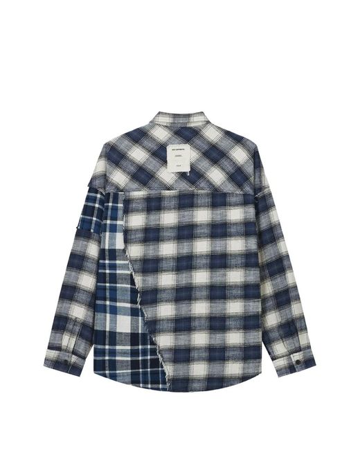 FIVE CM Blue Patchwork Frayed Shirt for men