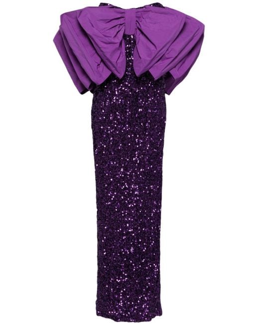 ROTATE BIRGER CHRISTENSEN Purple Bow-detail Sequinned Maxi Dress
