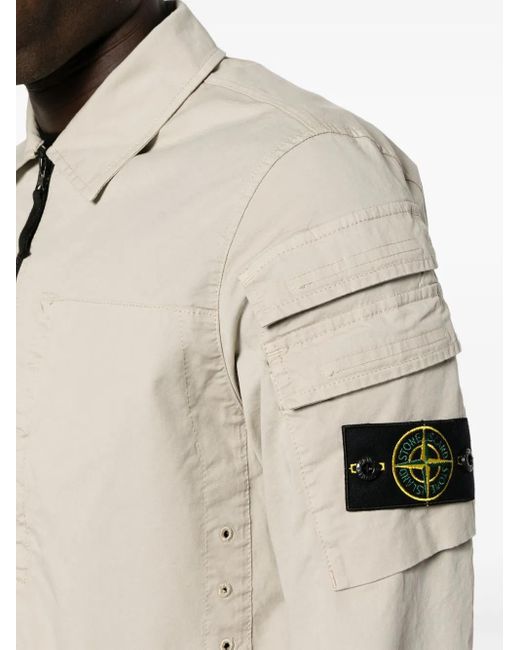 Stone Island Natural Compass-Patch Zip-Up Shirt Jacket for men