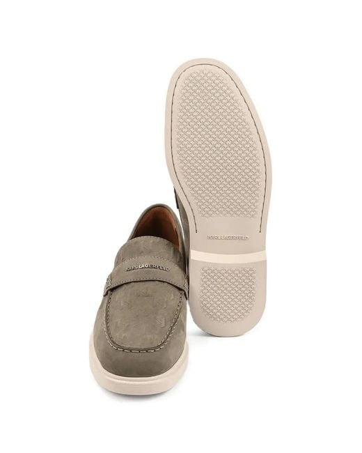 Karl Lagerfeld Gray Kori Monogram-Embossed Leather Loafers for men