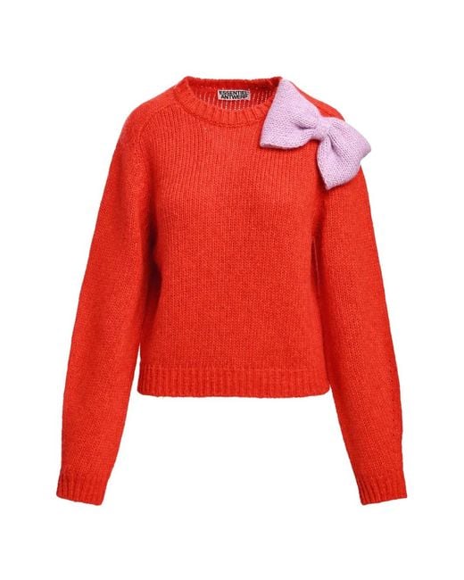 Essentiel Antwerp Red Kollier Bow-Embellished Sweater