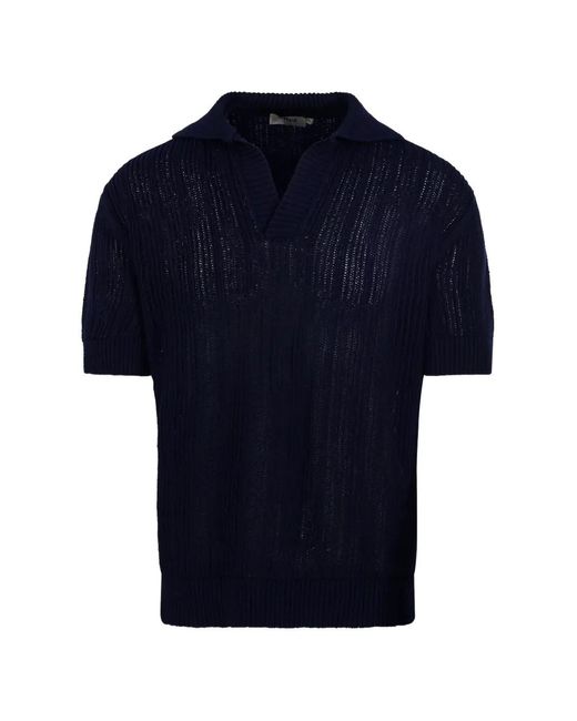 Altea Blue V-Neck Open-Knit T-Shirt for men