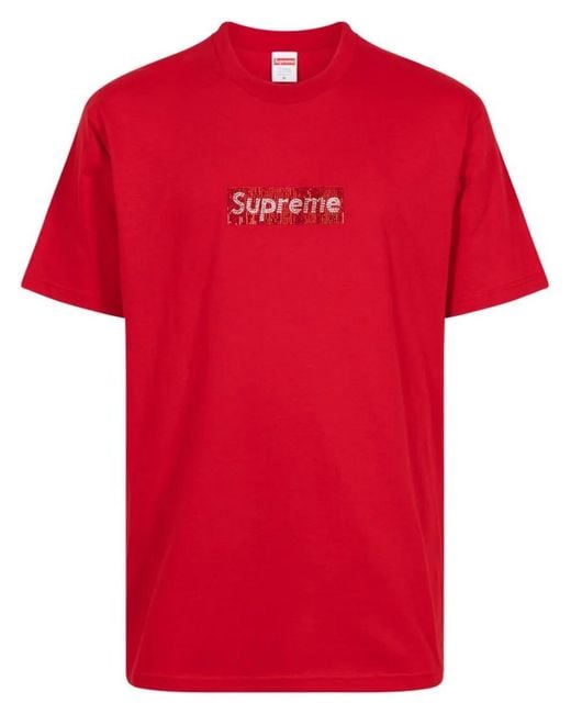 Supreme Red X Swarovski Box Logo T-Shirt for men