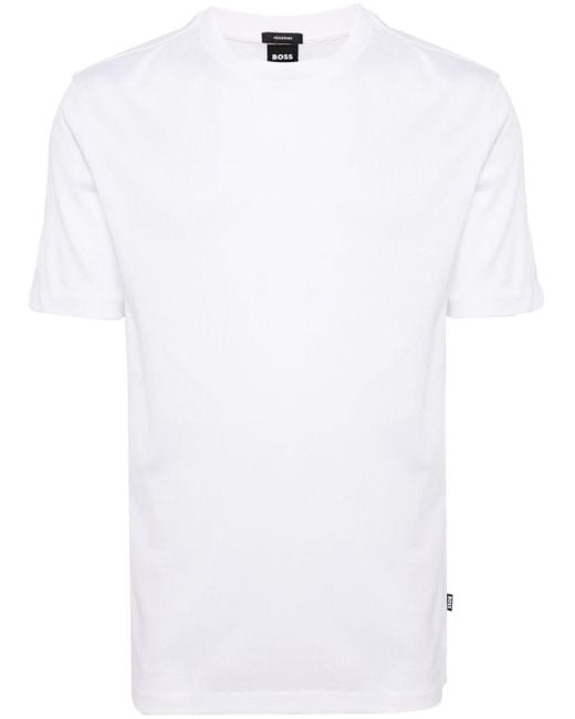 Boss White Ribbed Cotton T-shirt for men