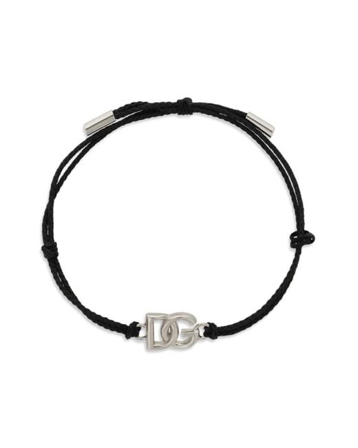 Dolce & Gabbana White Dg Logo Charm Cord Bracelet for men
