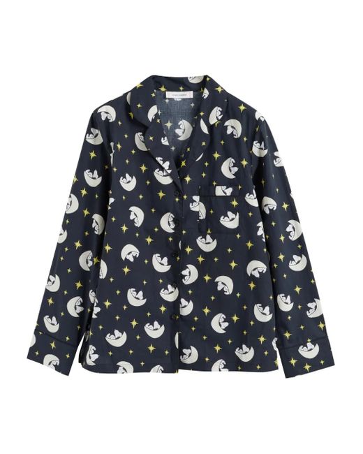Chinti & Parker Black Graphic-Print Cotton Pyjama Shirt