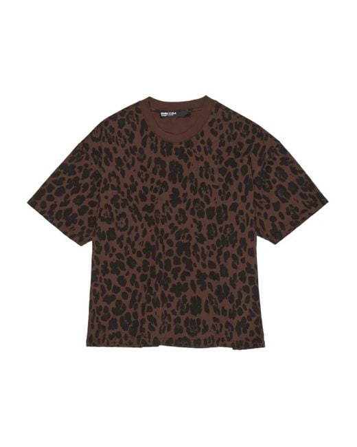 Bimba Y Lola Brown Leopard-Print T-Shirt