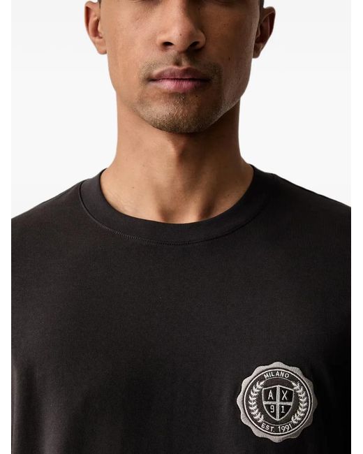 ARMANI EXCHANGE Black Logo-Patch Short-Sleeve T-Shirt for men