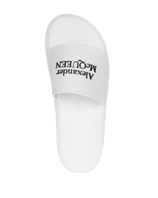 McQueen White Logo-embossed Slides for men